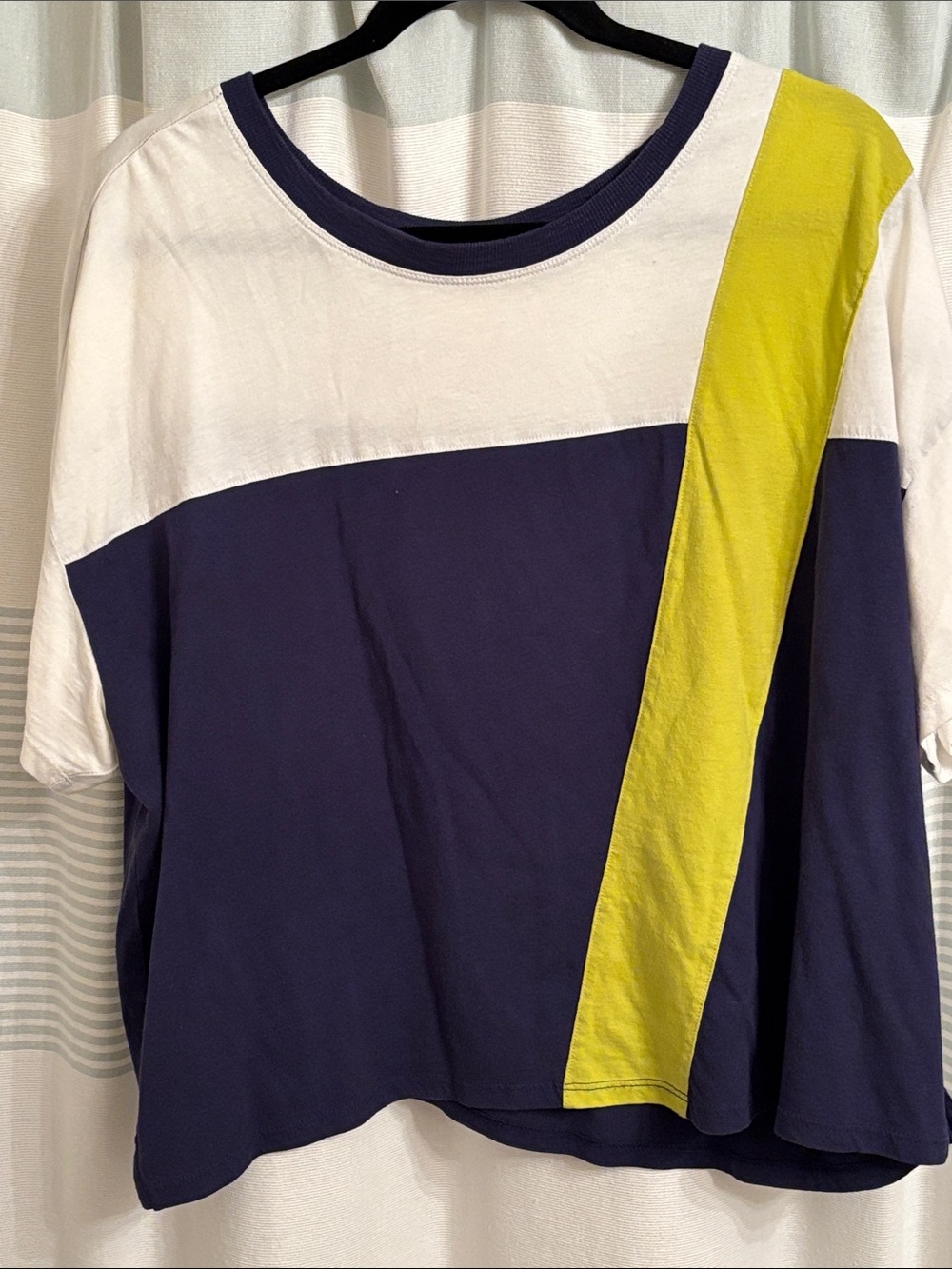 Anthropologie Maeve Spliced Boxy Tee, Purple Lime, Size L